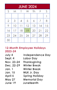 District School Academic Calendar for Brookwood Elementary for June 2024