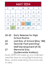 District School Academic Calendar for Meadowcreek High School for May 2024
