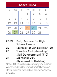 District School Academic Calendar for Mill Creek/collins Hill/dacula Cluster Middle School for May 2024