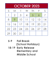 District School Academic Calendar for Susan Stripling Elementary School for October 2023