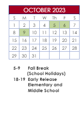 District School Academic Calendar for Nesbit Elementary School for October 2023