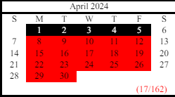 District School Academic Calendar for East Hall Middle School for April 2024