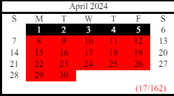 District School Academic Calendar for East Hall High School for April 2024