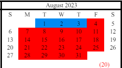 District School Academic Calendar for Riverbend Elementary School for August 2023