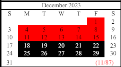 District School Academic Calendar for Tadmore Elementary School for December 2023