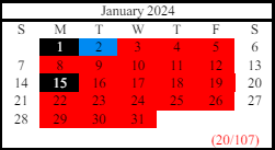 District School Academic Calendar for West Hall Middle School for January 2024