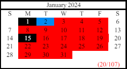 District School Academic Calendar for East Hall Middle School for January 2024