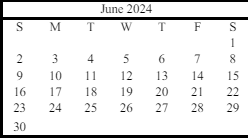 District School Academic Calendar for Oakwood Elementary School for June 2024