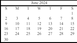 District School Academic Calendar for Spout Springs Elementary School for June 2024