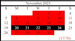 District School Academic Calendar for Lula Elementary School for November 2023