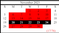 District School Academic Calendar for West Hall High School for November 2023