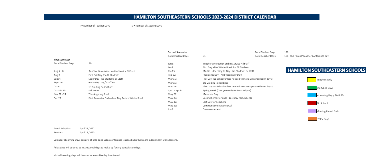 District School Academic Calendar Key for Hamilton Southeastern Jr High Sch