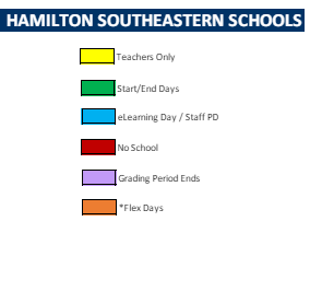 District School Academic Calendar Legend for Hamilton Southeastern Jr High Sch