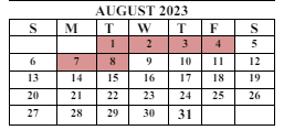 District School Academic Calendar for Meadow View Elementary School for August 2023