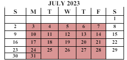 District School Academic Calendar for Meadow View Elementary School for July 2023