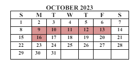 District School Academic Calendar for Meadow View Elementary School for October 2023