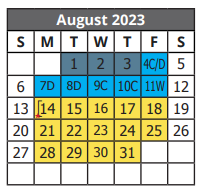 District School Academic Calendar for Wright Elementary for August 2023