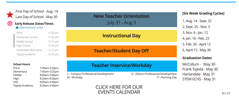 District School Academic Calendar Key for Bexar Co J J A E P