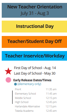 District School Academic Calendar Legend for Morrill Elementary