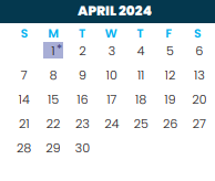 District School Academic Calendar for Jefferson Elementary for April 2024