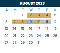District School Academic Calendar for Bowie Elementary for August 2023