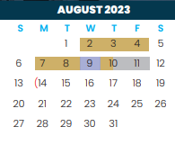 District School Academic Calendar for Jefferson Elementary for August 2023