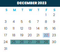 District School Academic Calendar for Coakley Middle for December 2023