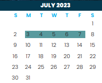 District School Academic Calendar for Bowie Elementary for July 2023