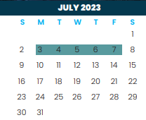 District School Academic Calendar for Bonham Elementary for July 2023