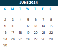 District School Academic Calendar for Ben Milam Elementary for June 2024