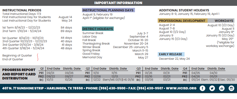 District School Academic Calendar Key for Cameron Co J J A E P