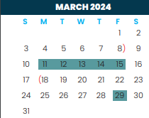 District School Academic Calendar for Cameron Co J J A E P for March 2024