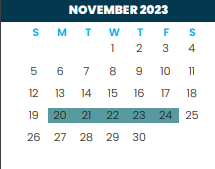 District School Academic Calendar for Moises Vela Middle School for November 2023