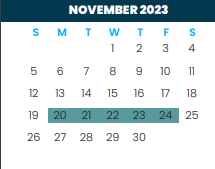 District School Academic Calendar for Cameron Co J J A E P for November 2023