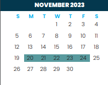 District School Academic Calendar for Jefferson Elementary for November 2023