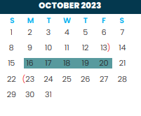 District School Academic Calendar for Cameron Co J J A E P for October 2023