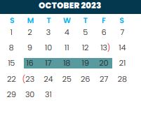 District School Academic Calendar for Ben Milam Elementary for October 2023