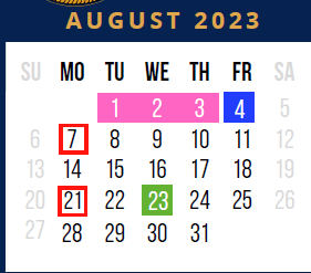 District School Academic Calendar for West Wortham Elementary And Middle for August 2023