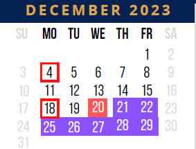 District School Academic Calendar for West Wortham Elementary And Middle for December 2023