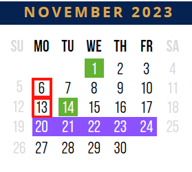 District School Academic Calendar for West Wortham Elementary And Middle for November 2023