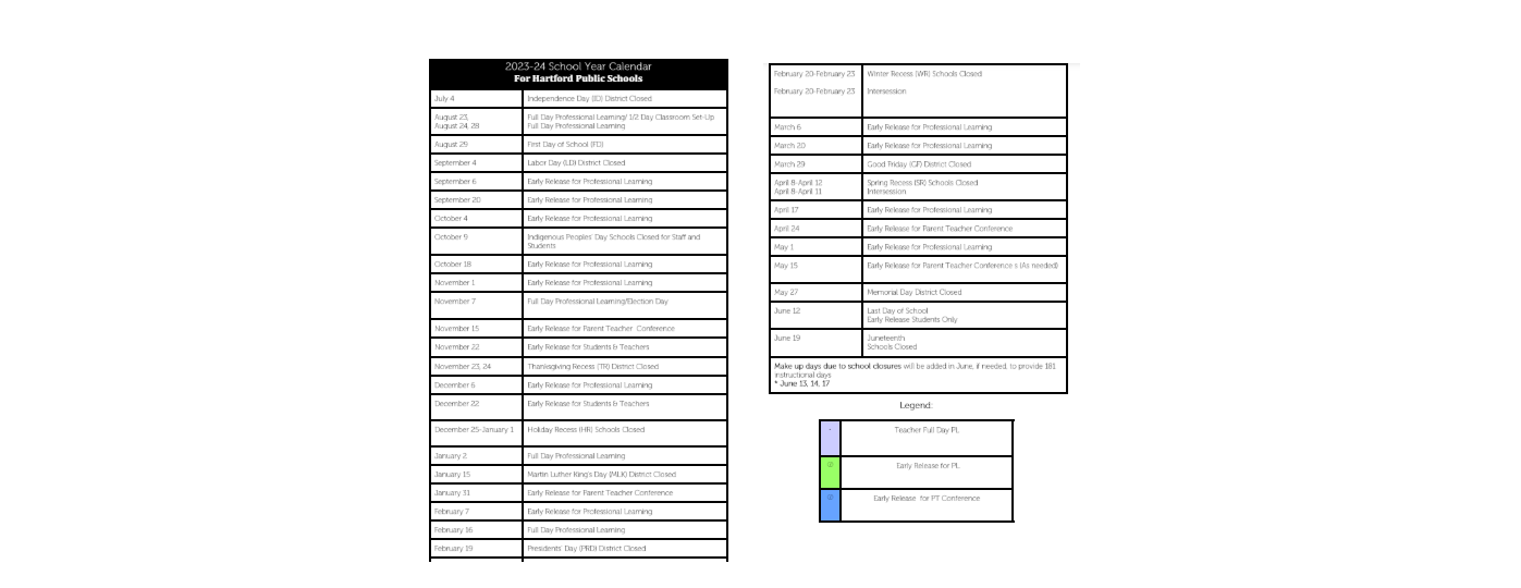 District School Academic Calendar Key for Parkville Community School