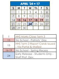 District School Academic Calendar for Caleb Dustin Hunking for April 2024