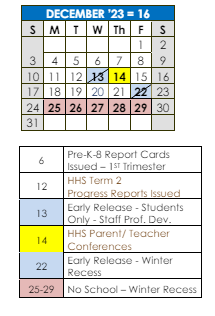 District School Academic Calendar for Caleb Dustin Hunking for December 2023