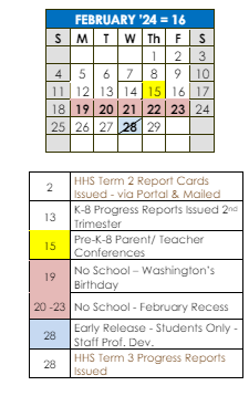 District School Academic Calendar for Caleb Dustin Hunking for February 2024