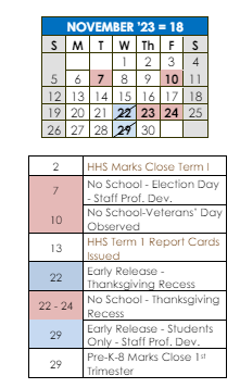 District School Academic Calendar for Caleb Dustin Hunking for November 2023