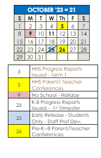 District School Academic Calendar for Caleb Dustin Hunking for October 2023