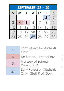 District School Academic Calendar for Caleb Dustin Hunking for September 2023