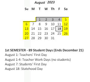 District School Academic Calendar for Aikahi Elementary School for August 2023