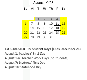 District School Academic Calendar for Waianae Elementary School for August 2023