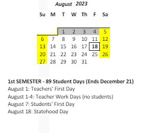 District School Academic Calendar for Ka Umeke Kaeo - Pcs for August 2023